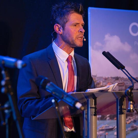 Professional compere and host Carl Ward presenting the evening at the annual Guernsey Construction Awards.